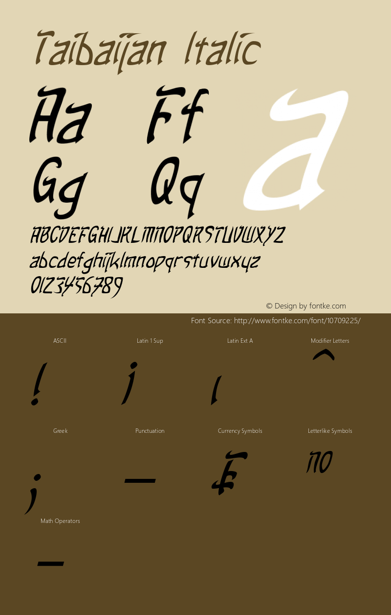 Taibaijan Italic Version 1.10 May 6, 2015图片样张