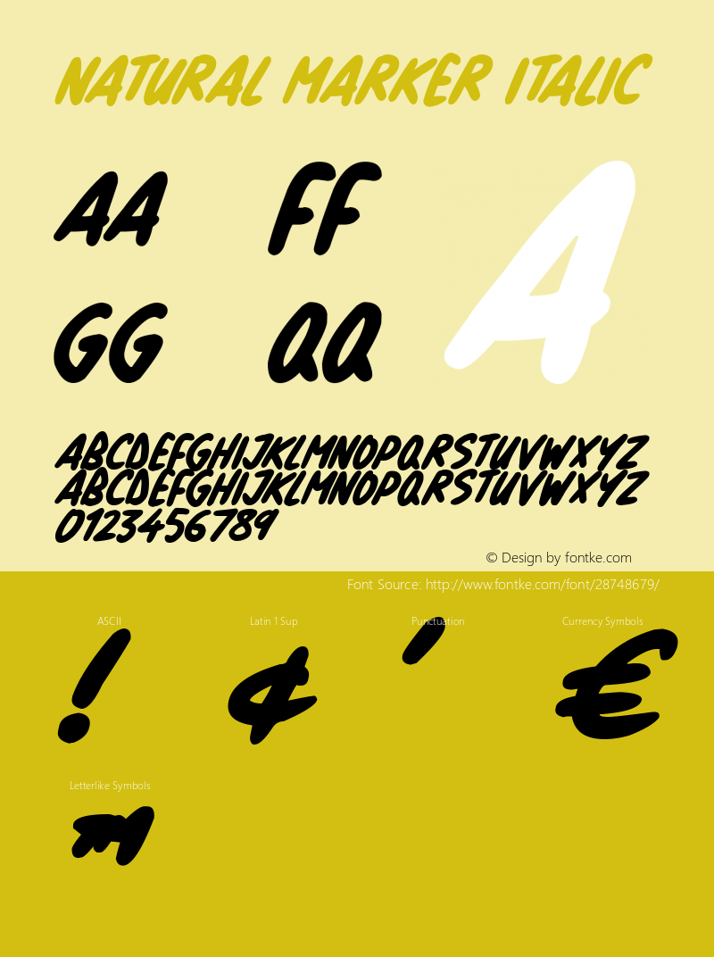 Natural Marker Italic Version 1.00 March 14, 2019, initial release图片样张
