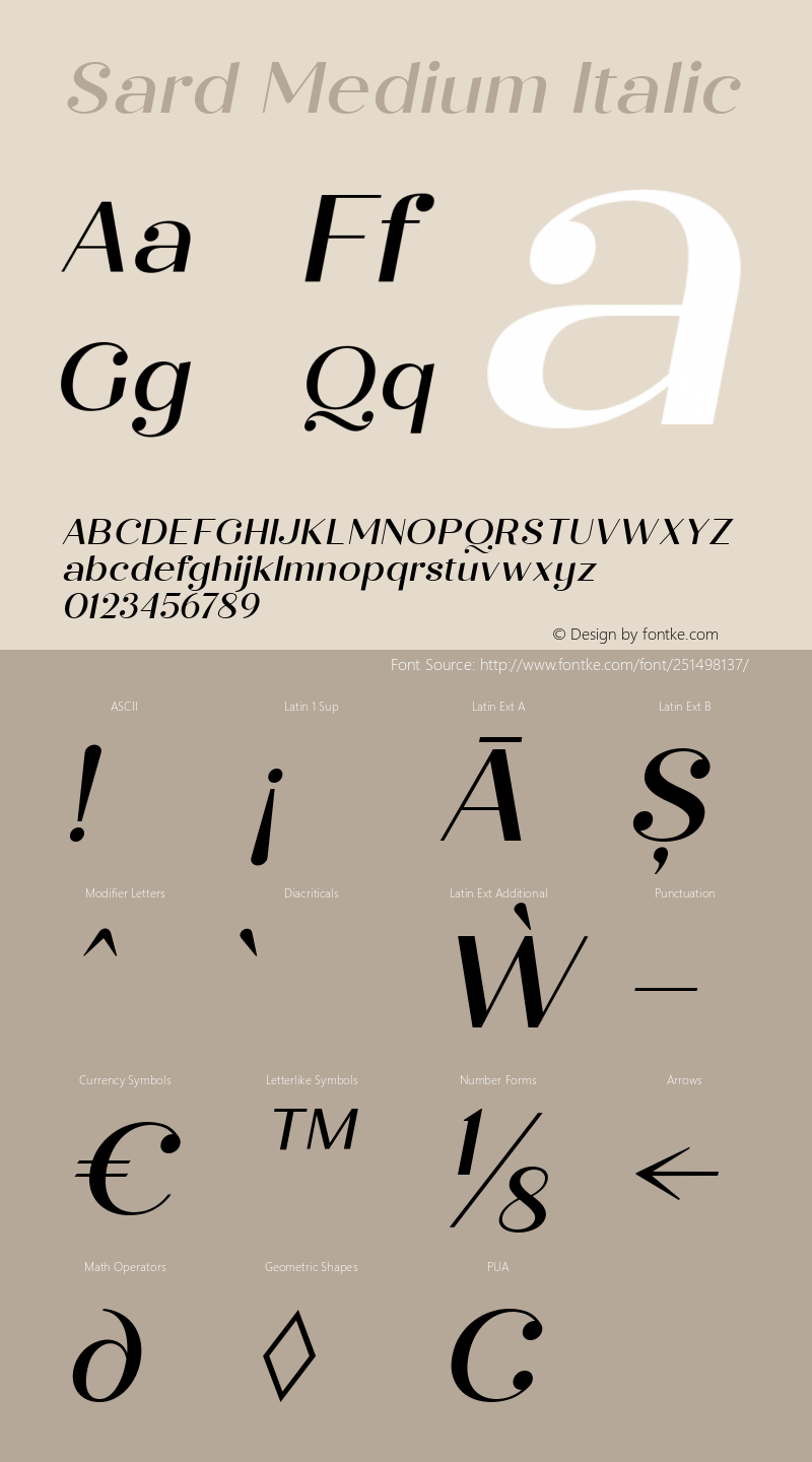 Sard Medium Italic Version 1.000;hotconv 1.0.109;makeotfexe 2.5.65596图片样张
