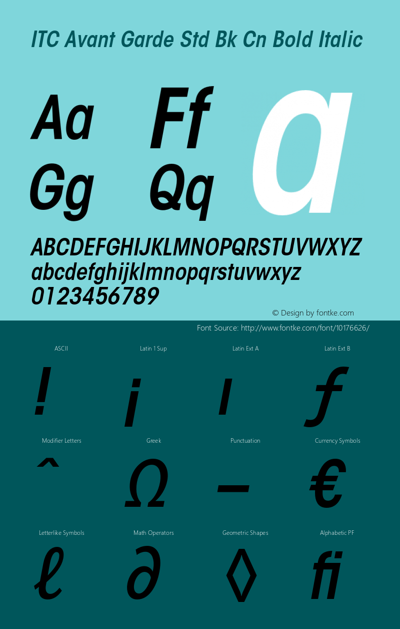 ITC Avant Garde Std Bk Cn Bold Italic OTF 1.018;PS 001.001;Core 1.0.31;makeotf.lib1.4.1585图片样张