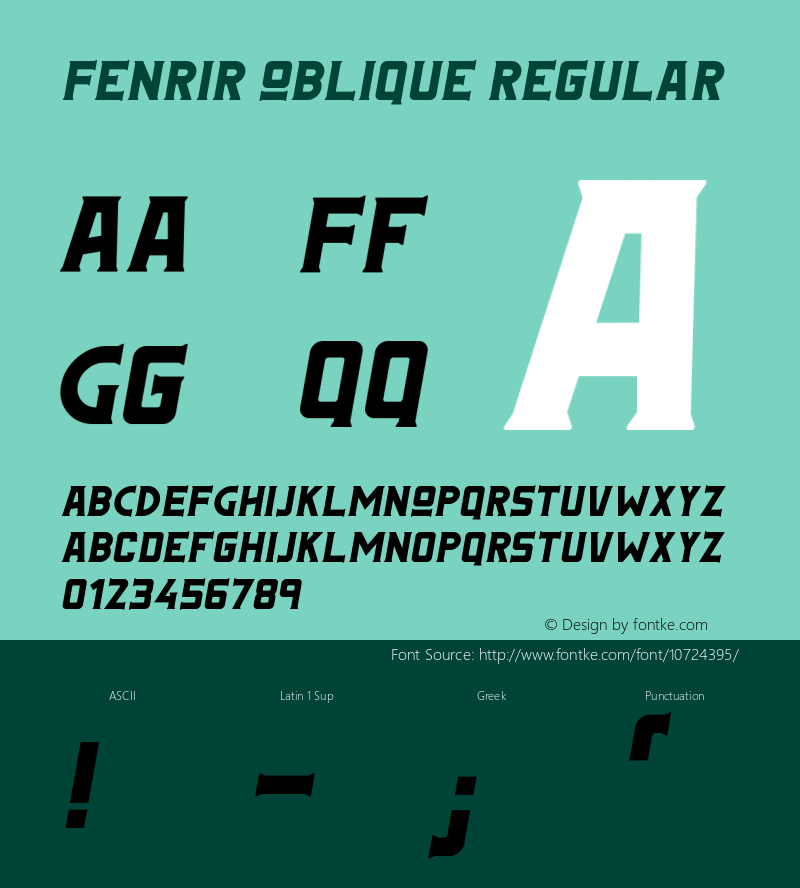 Fenrir Oblique Regular Version 1.00 June 3, 2015, initial release图片样张
