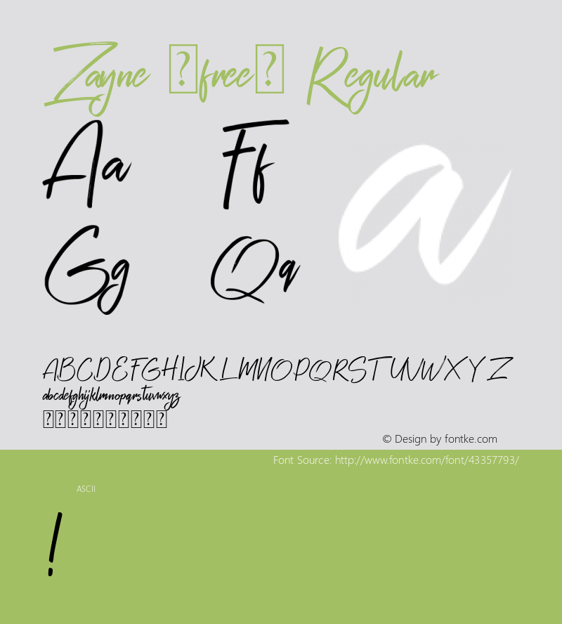 Zayne (free) Version 1.00;August 22, 2019;FontCreator 11.5.0.2430 32-bit图片样张