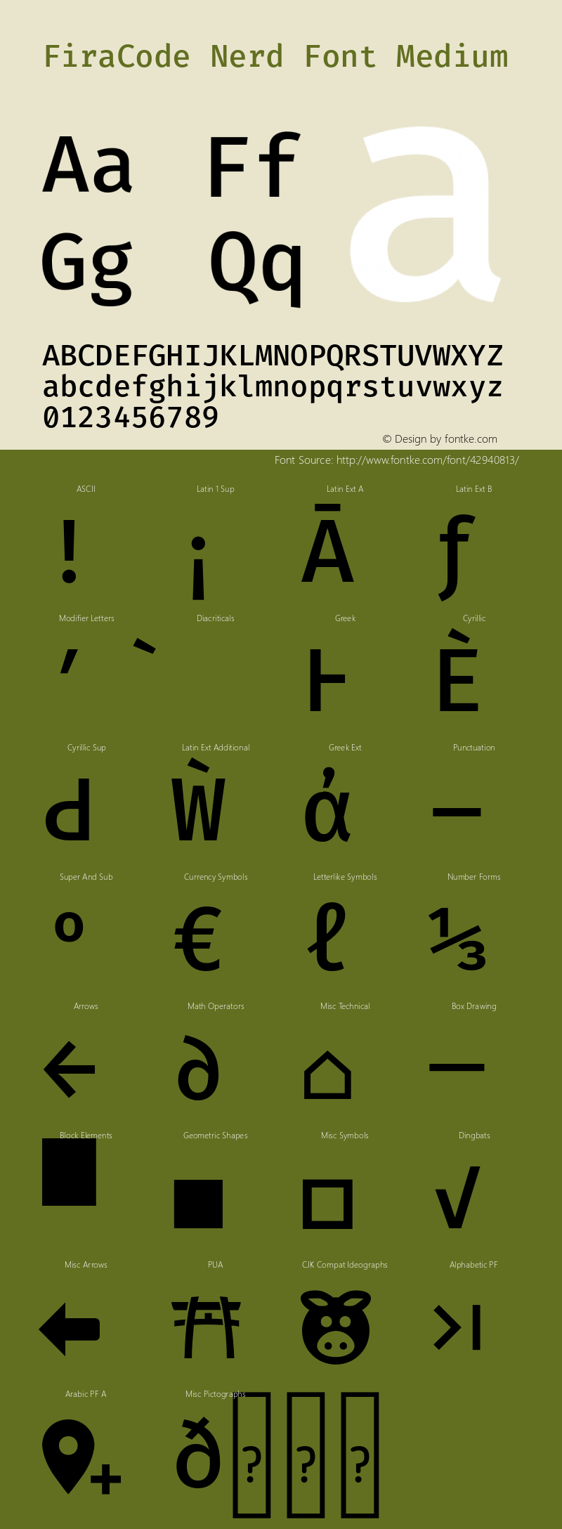 Fira Code Medium Nerd Font Complete Version 1.206;PS 001.206;hotconv 1.0.88;makeotf.lib2.5.64775图片样张