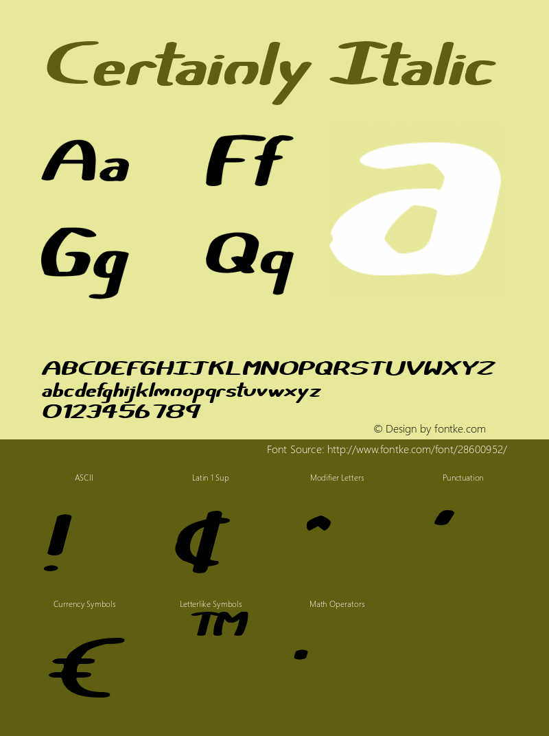 Certainly Italic Version 1.00;February 8, 2019;FontCreator 11.5.0.2430 64-bit图片样张