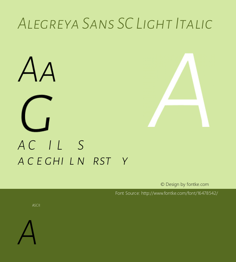 Alegreya Sans SC Light Italic Version 1.000;PS 001.000;hotconv 1.0.70;makeotf.lib2.5.58329 DEVELOPMENT; ttfautohint (v0.97) -l 8 -r 50 -G 200 -x 17 -f dflt -w G -W图片样张