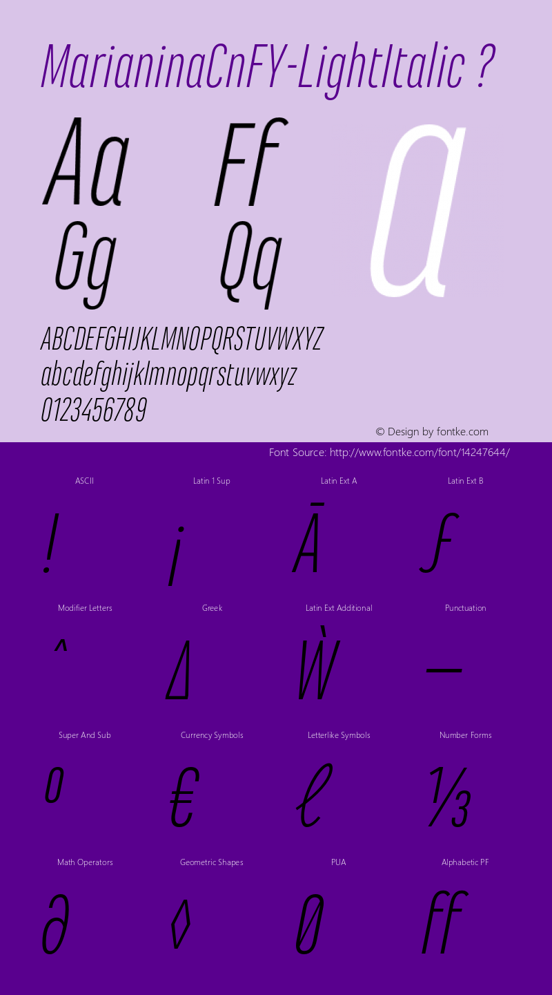 MarianinaCnFY-LightItalic ? Version 1.000;com.myfonts.fontyou.marianina-fy.cn-light-italic.wfkit2.44wF图片样张