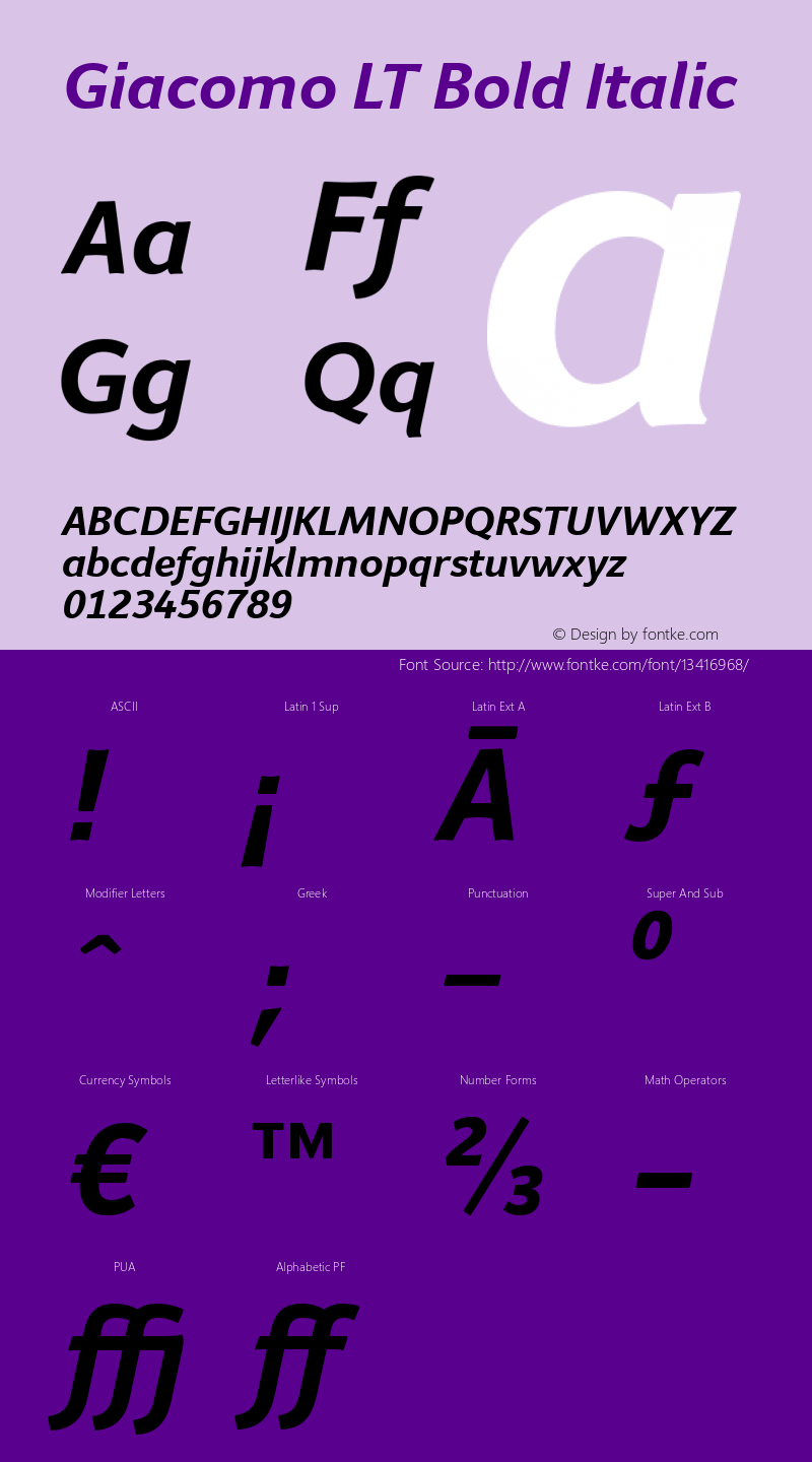 Giacomo LT Bold Italic OTF 1.100;PS 001.001;Core 1.0.29图片样张