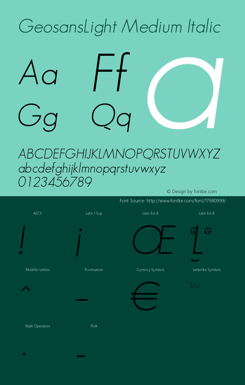 GeosansLight Medium Italic 1.0 2004-11-20图片样张