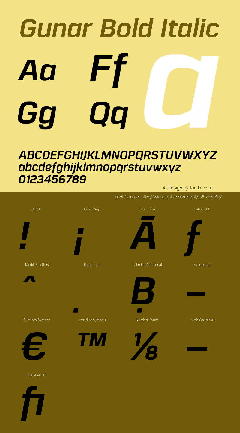 Gunar Bold Italic Version 1.000;PS 001.000;hotconv 1.0.70;makeotf.lib2.5.58329图片样张