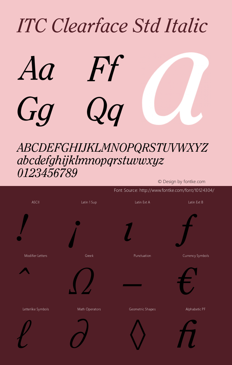 ITC Clearface Std Italic OTF 1.018;PS 001.001;Core 1.0.31;makeotf.lib1.4.1585图片样张