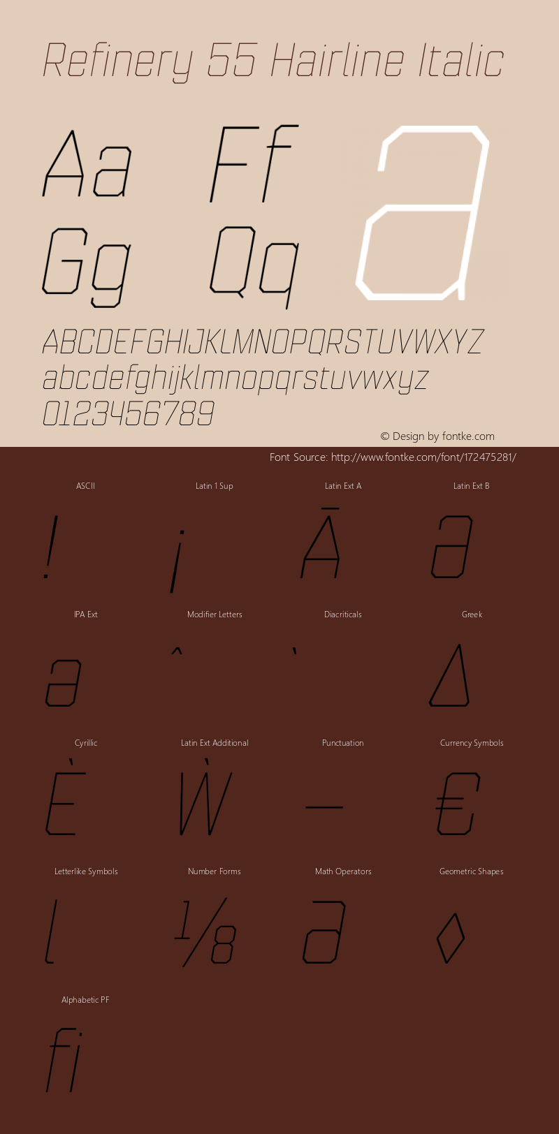 Refinery 55 Hairline Italic Version 1.000;hotconv 1.0.109;makeotfexe 2.5.65596图片样张