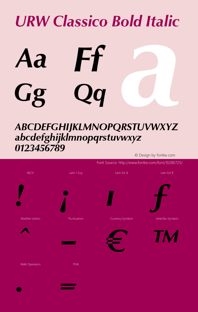 URW Classico Bold Italic Version 001.005图片样张