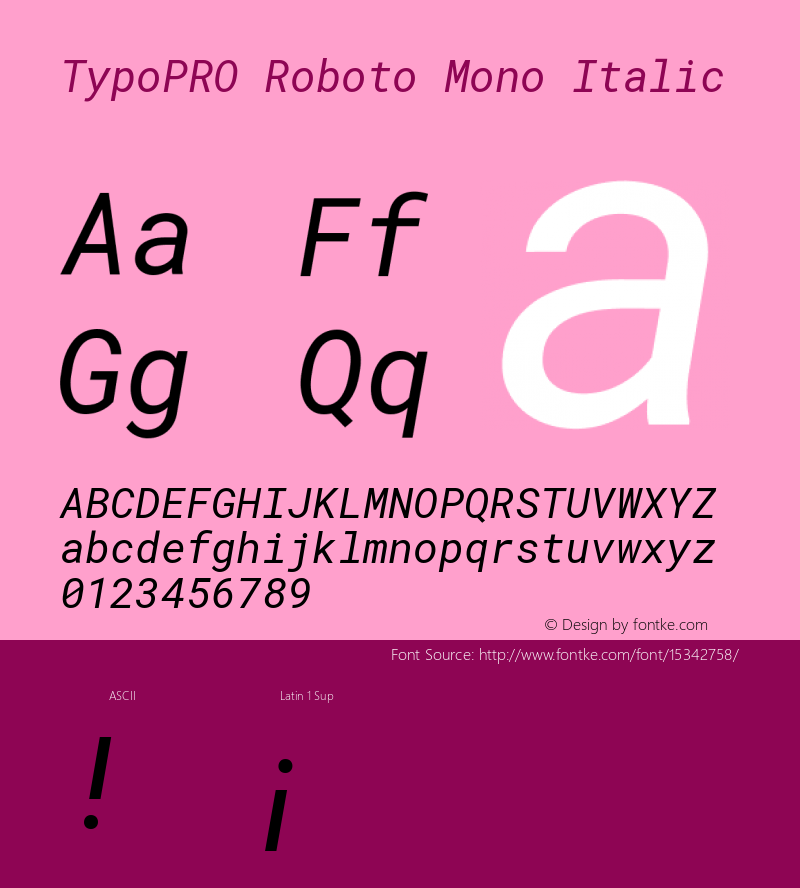 TypoPRO Roboto Mono Italic Version 2.000985; 2015; ttfautohint (v1.3)图片样张