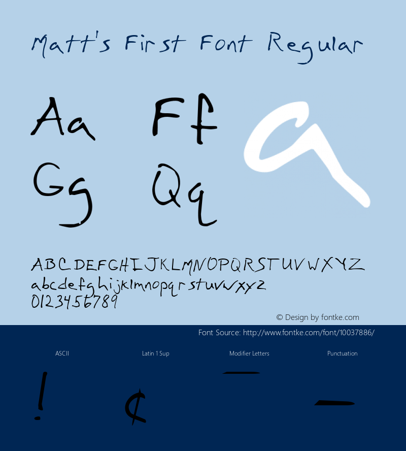 Matt's First Font Regular Macromedia Fontographer 4.1 6/24/99图片样张