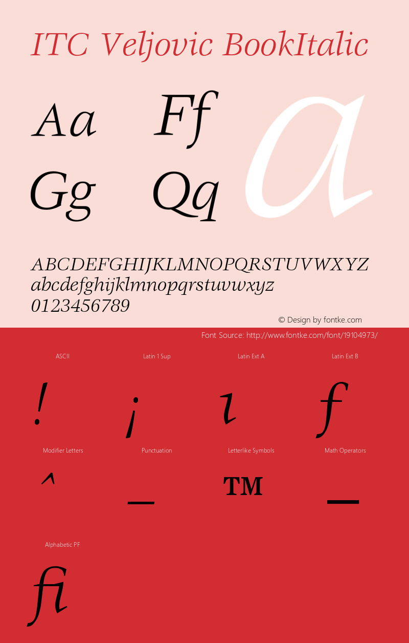 ITC Veljovic Book Italic Version 001.000图片样张