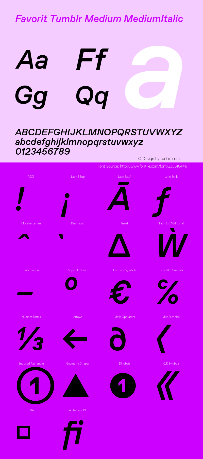 Favorit Tumblr Medium Italic Version 1.000图片样张