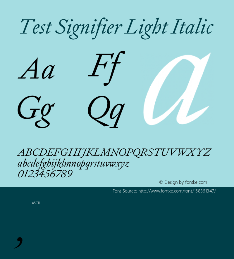 Test Signifier Light Italic Version 1.004;hotconv 1.0.113;makeotfexe 2.5.65598图片样张