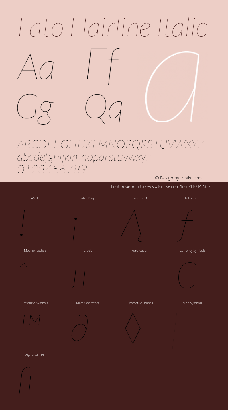 Lato Hairline Italic Version 1.104; Western+Polish opensource图片样张