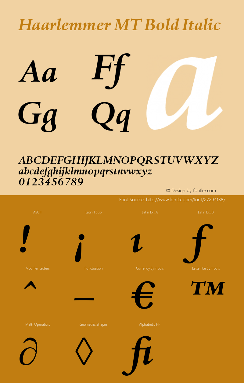 Haarlemmer MT Bold Italic Version 1.00 - May 2001图片样张