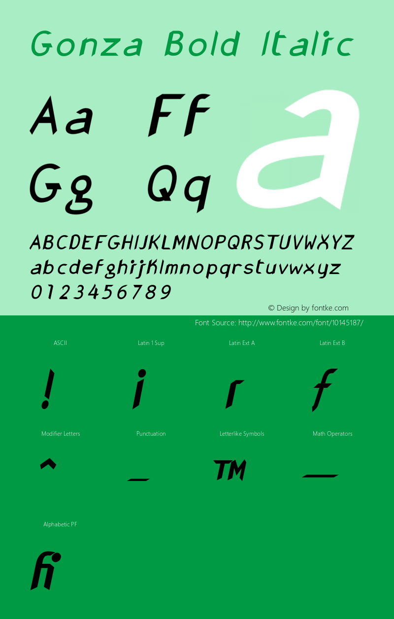 Gonza Bold Italic Version 1.000;PS 001.000;hotconv 1.0.38图片样张