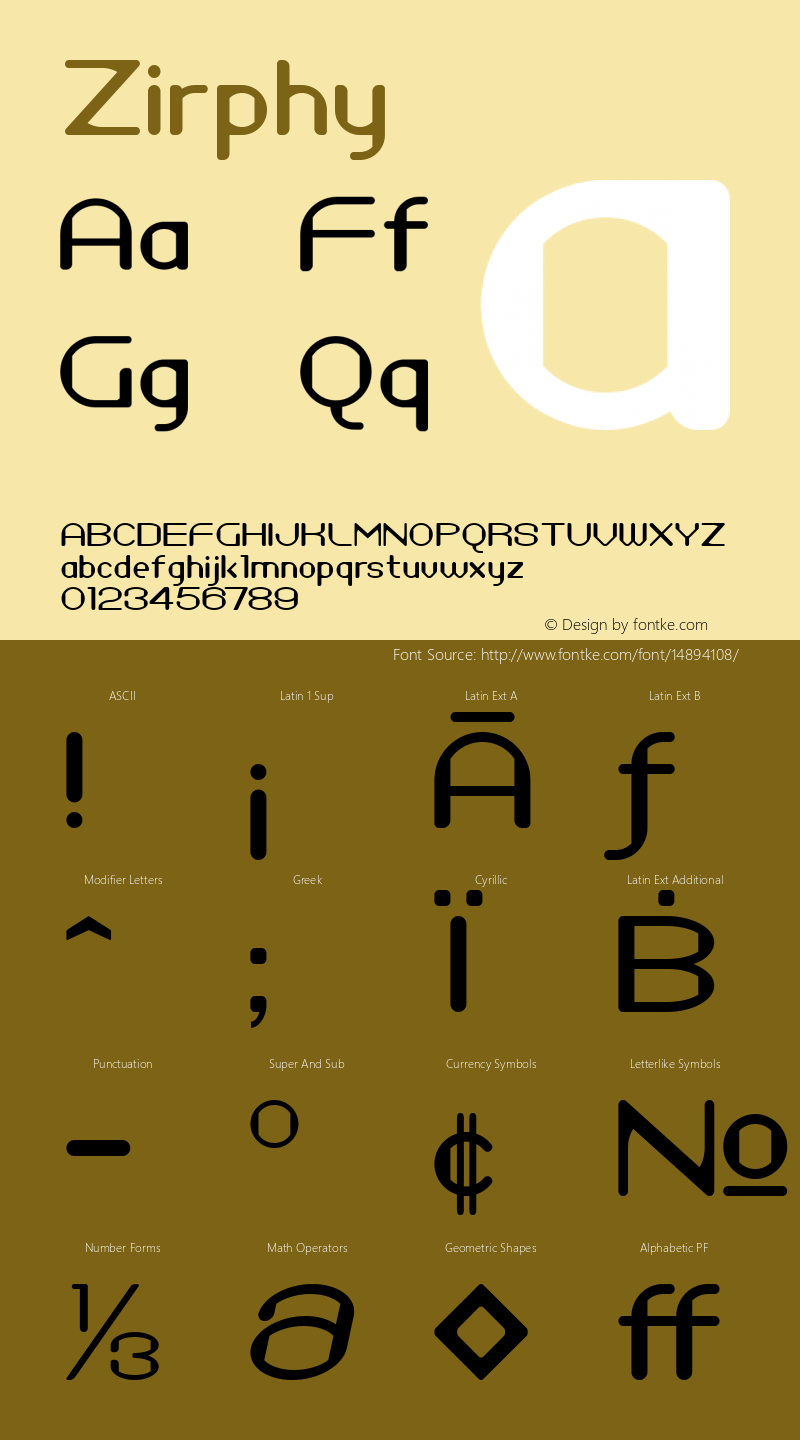 Zirphy ☞ Version 1.000 2008 initial release;com.myfonts.easy.activesphere.zirphy.regular.wfkit2.version.3aF3图片样张