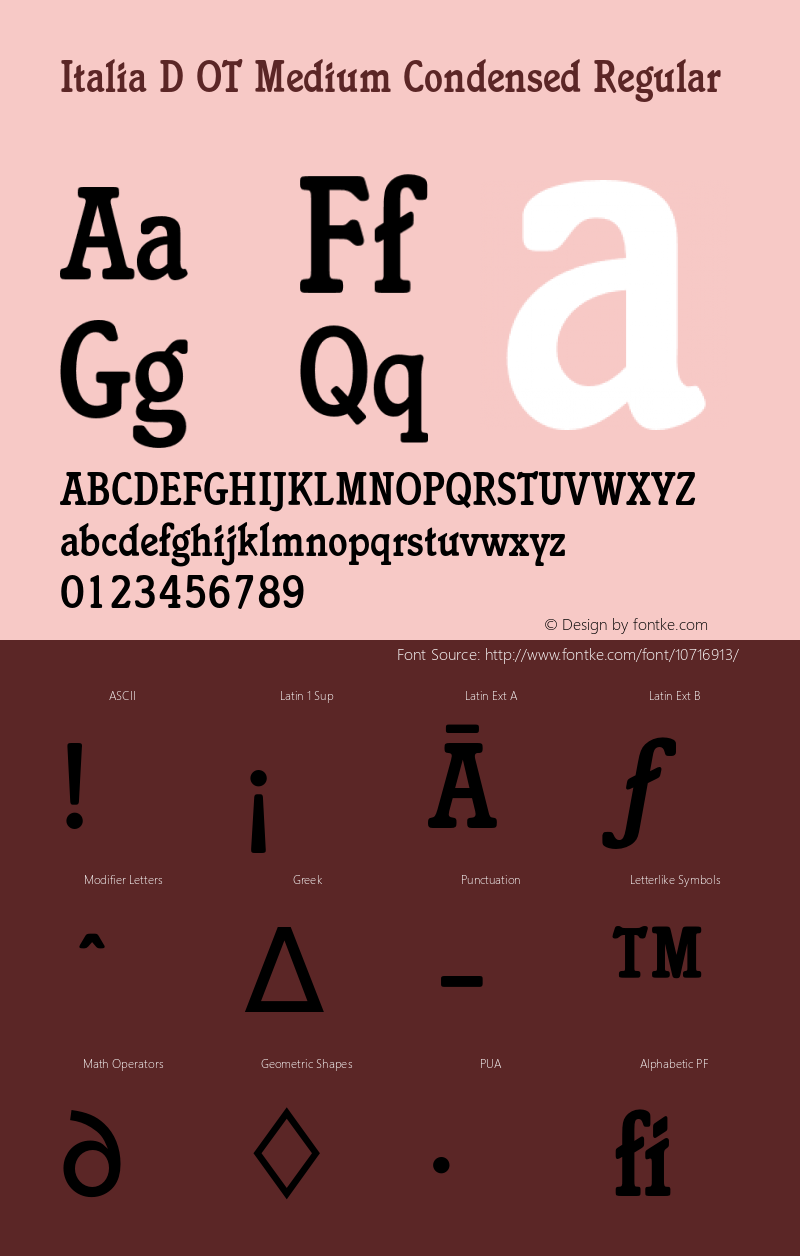 Italia D OT Medium Condensed Regular OTF 1.001;PS 1.05;Core 1.0.27;makeotf.lib(1.11)图片样张