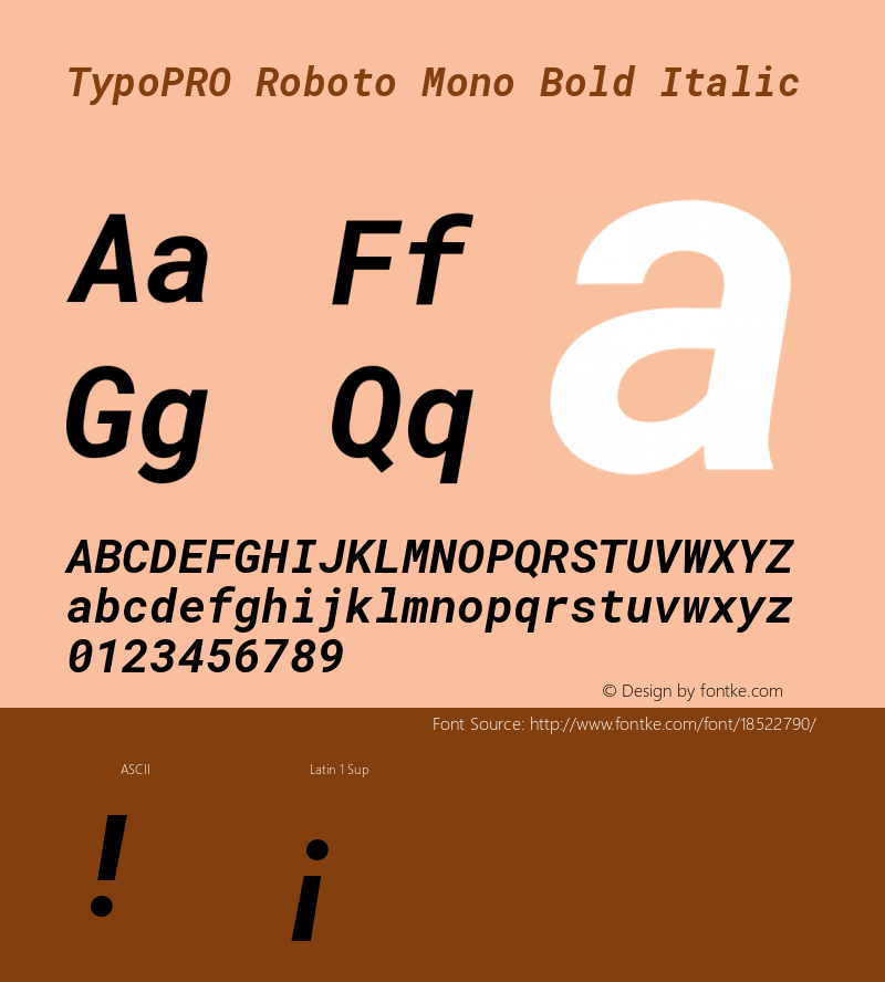 TypoPRO Roboto Mono Bold Italic Version 2.000986; 2015; ttfautohint (v1.3)图片样张