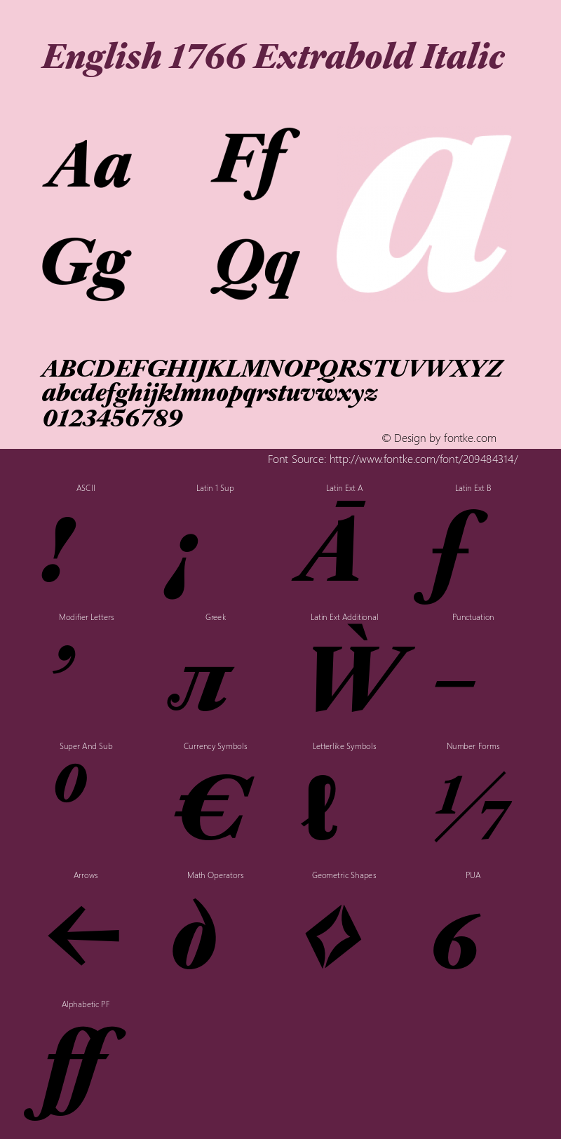 English 1766 Extrabold Italic Version 1.000;PS 1.0;hotconv 1.0.88;makeotf.lib2.5.647800图片样张