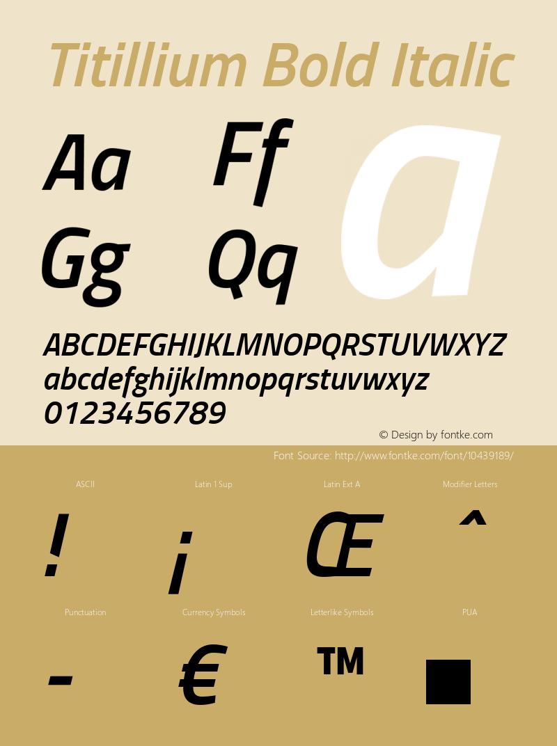 Titillium Bold Italic Version 1.000;PS 57.000;hotconv 1.0.70;makeotf.lib2.5.55311图片样张