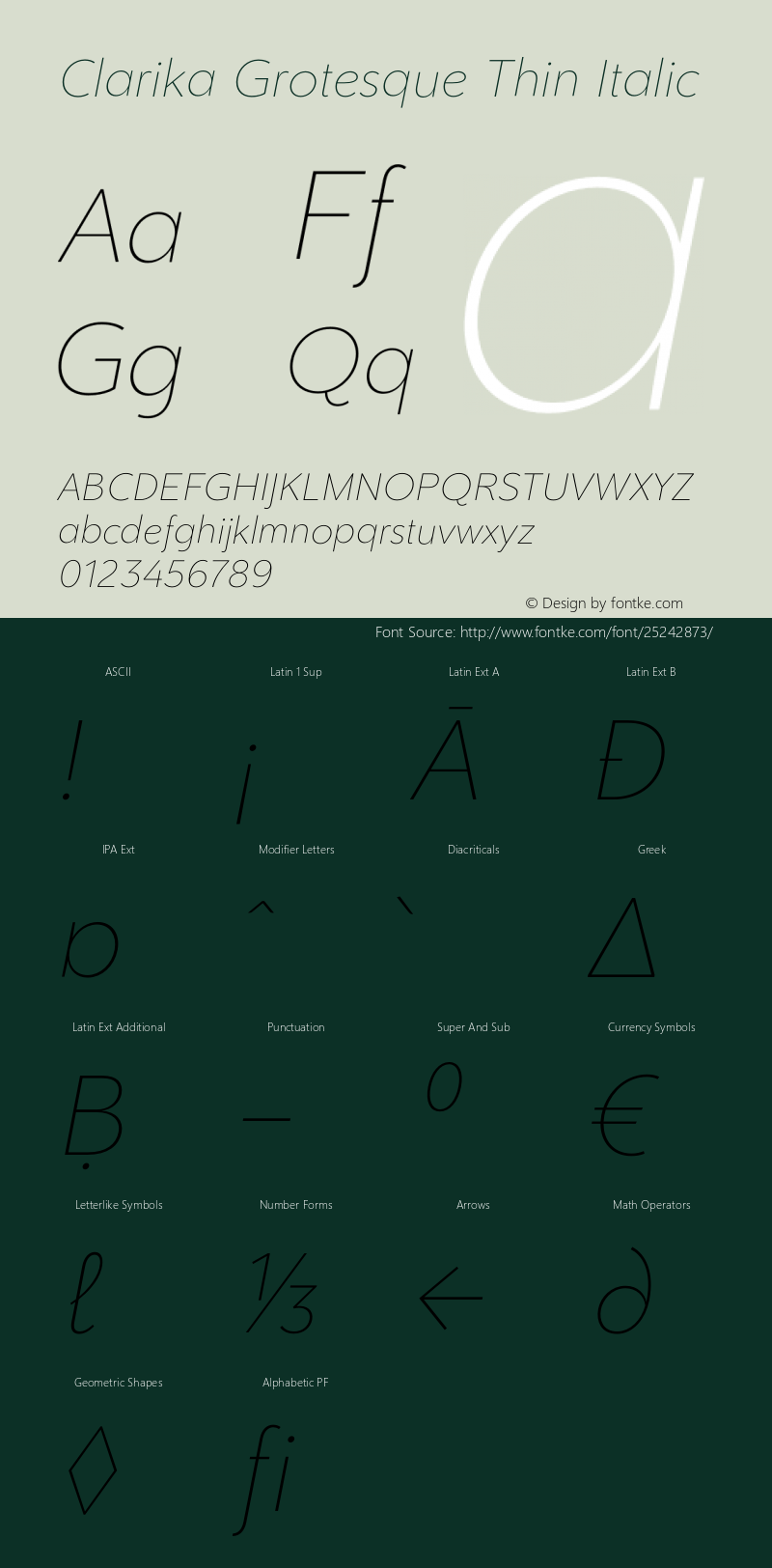 Clarika Grotesque Thin Italic Version 1.000;PS 001.000;hotconv 1.0.88;makeotf.lib2.5.64775图片样张