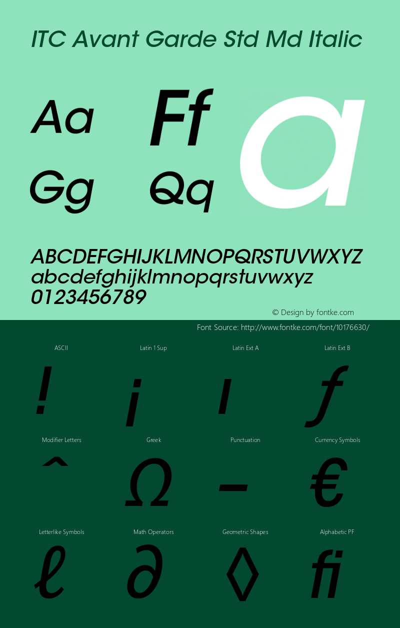 ITC Avant Garde Std Md Italic OTF 1.018;PS 001.001;Core 1.0.31;makeotf.lib1.4.1585图片样张