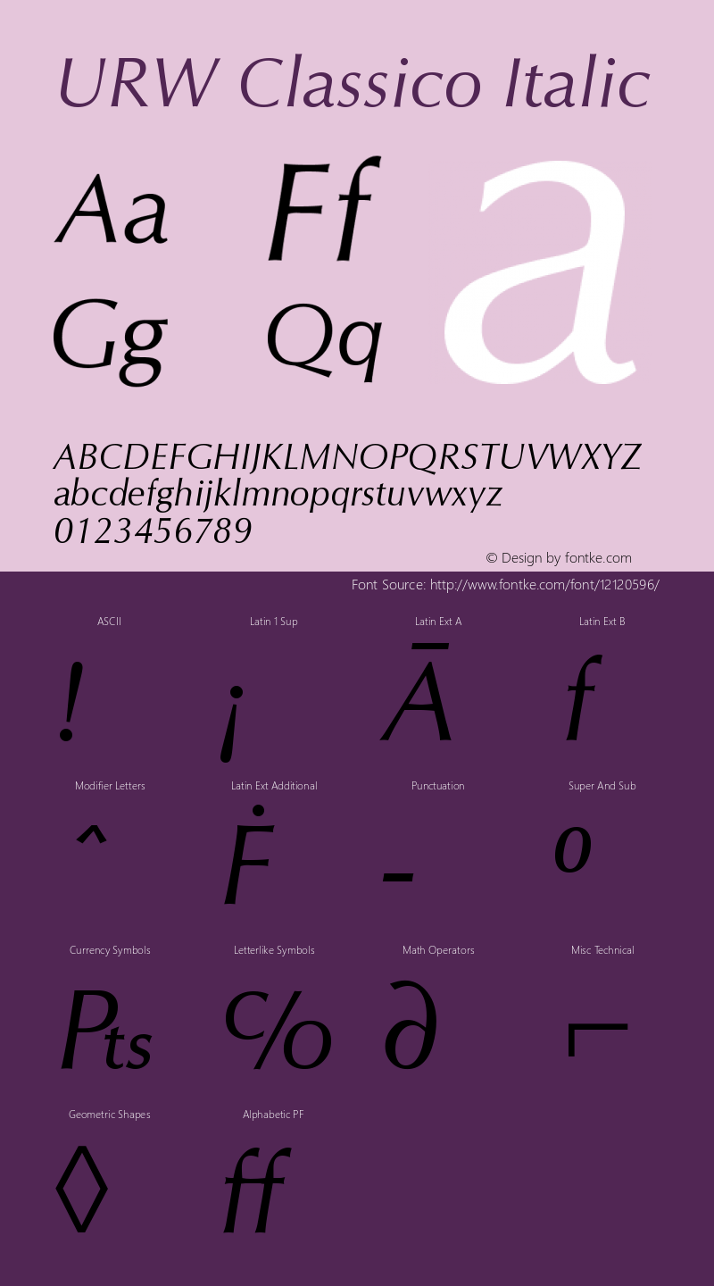 URW Classico Italic Version 2.00图片样张