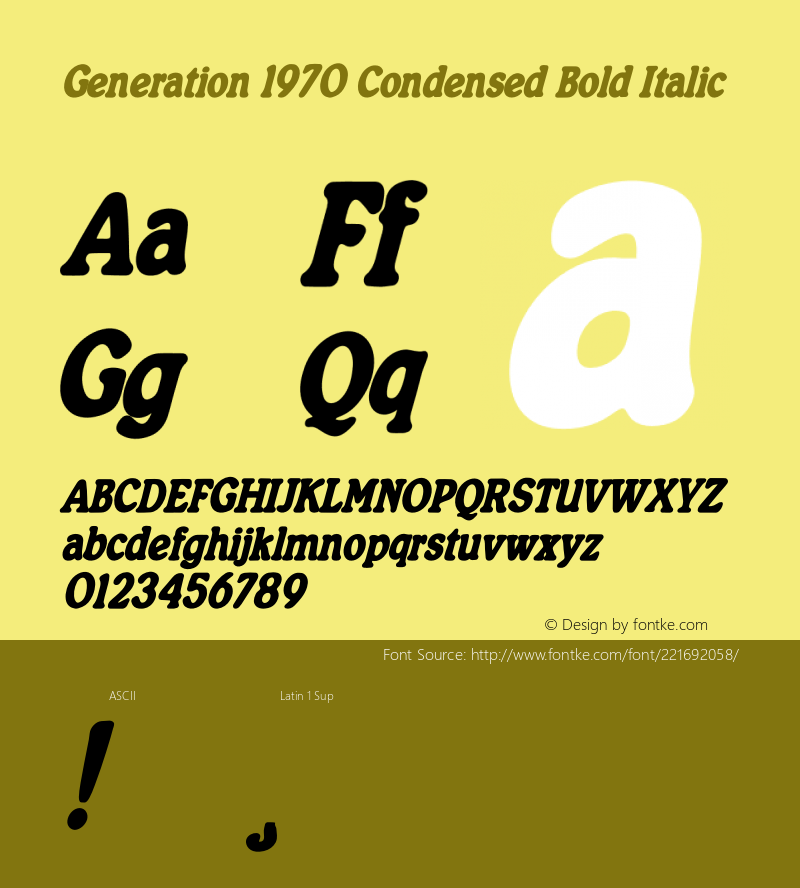 Generation 1970 Condensed Bold Italic Version 1.00;April 29, 2022;FontCreator 13.0.0.2630 64-bit图片样张