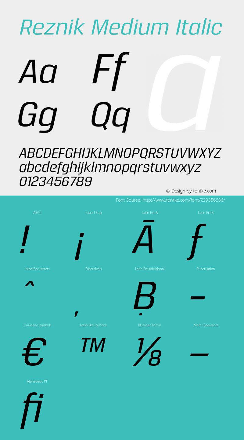 Reznik Medium Italic Version 1.001;PS 001.001;hotconv 1.0.70;makeotf.lib2.5.58329图片样张