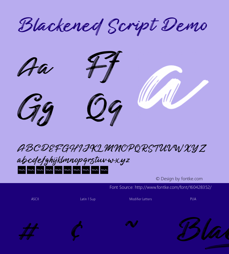 Blackened Script Demo Version 1.005;Fontself Maker 3.5.3图片样张