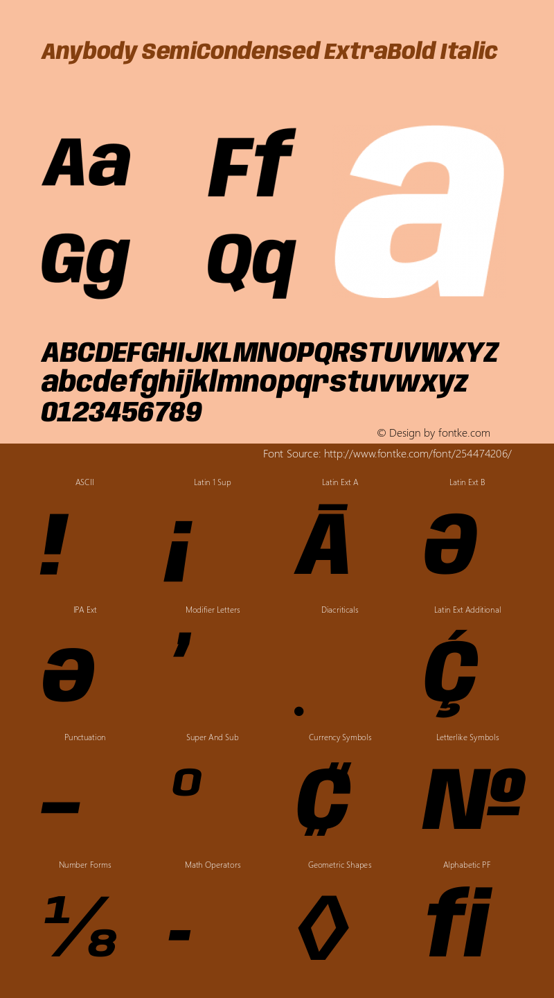 Anybody SemiCondensed ExtraBold Italic Version 1.113;gftools[0.9.25]图片样张