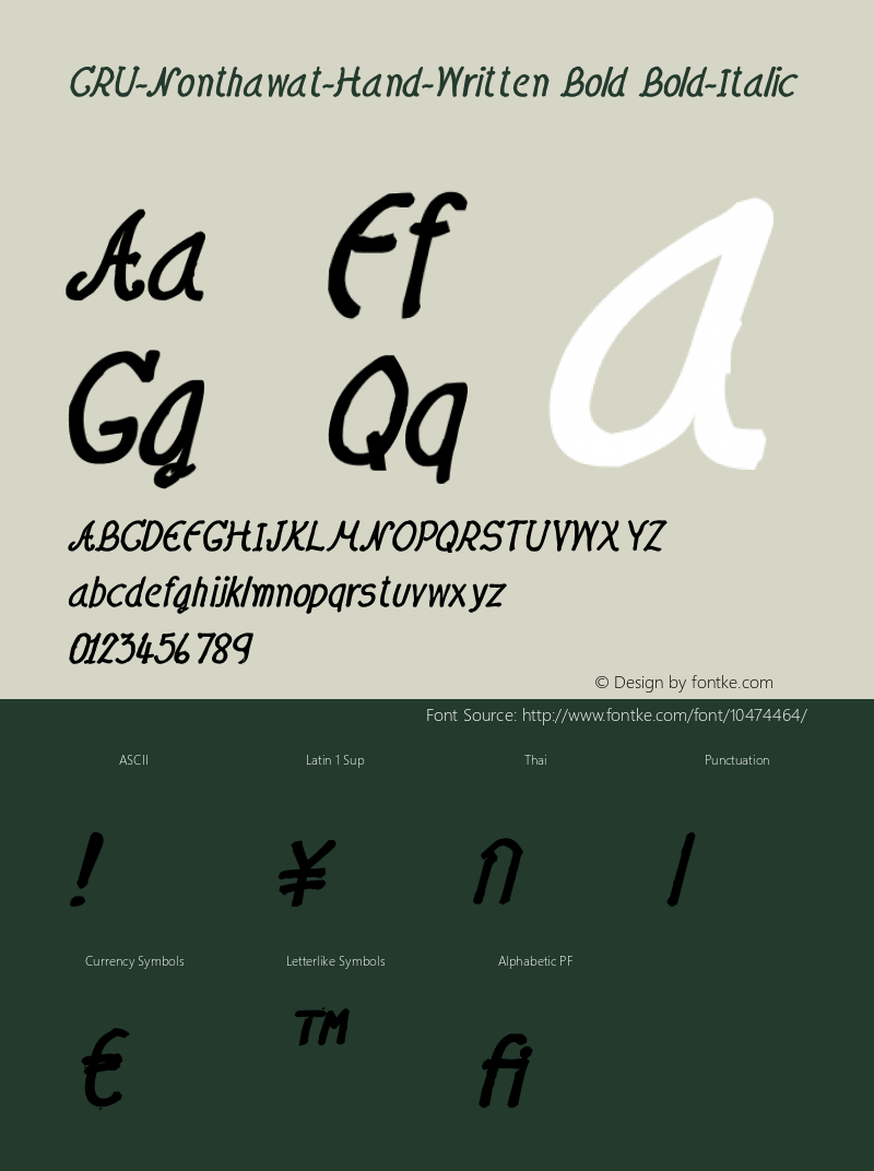 CRU-Nonthawat-Hand-Written Bold Bold-Italic Version 0.004 January 16, 2013图片样张