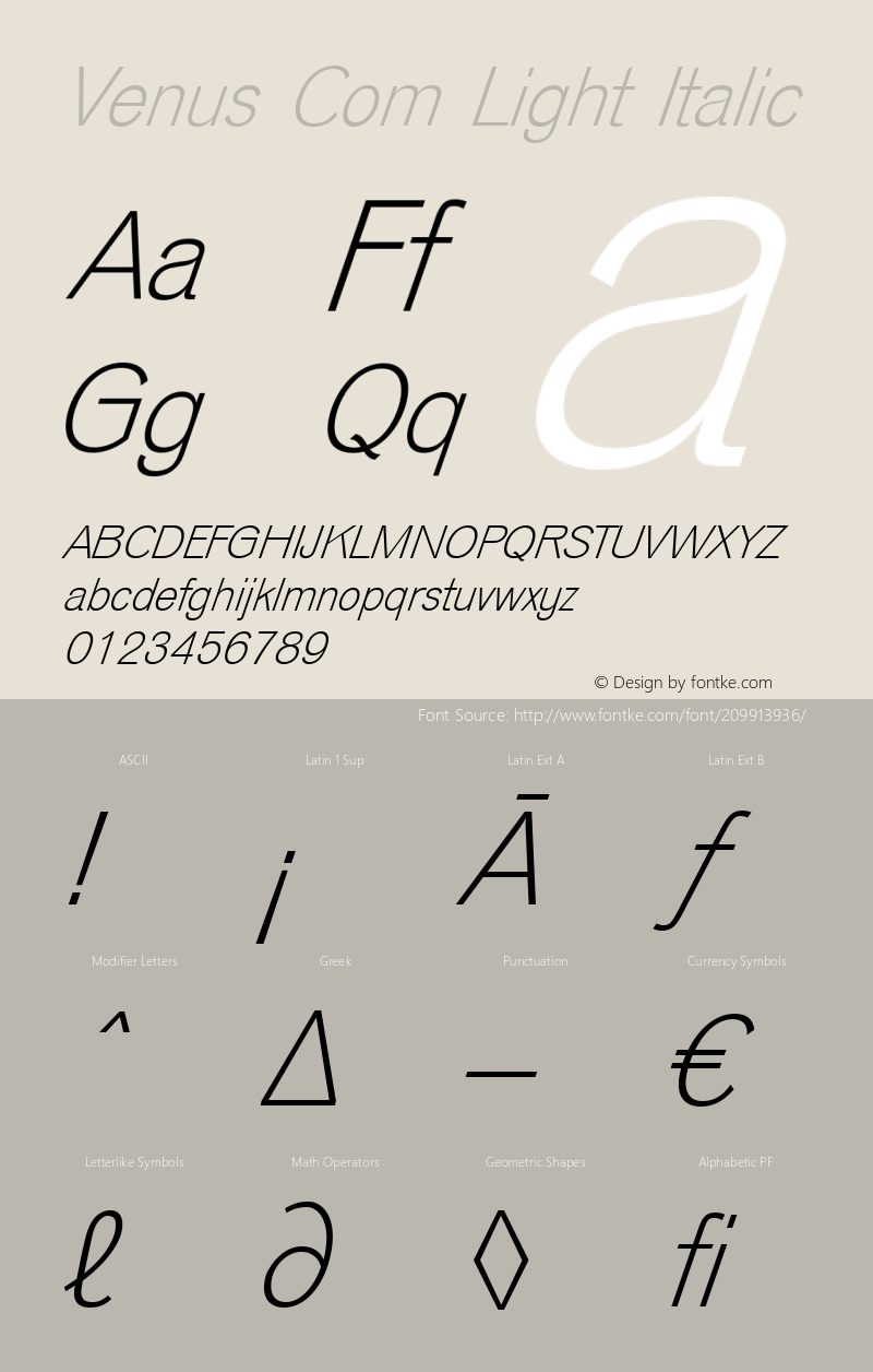 Venus Com Light Italic Version 1.02图片样张