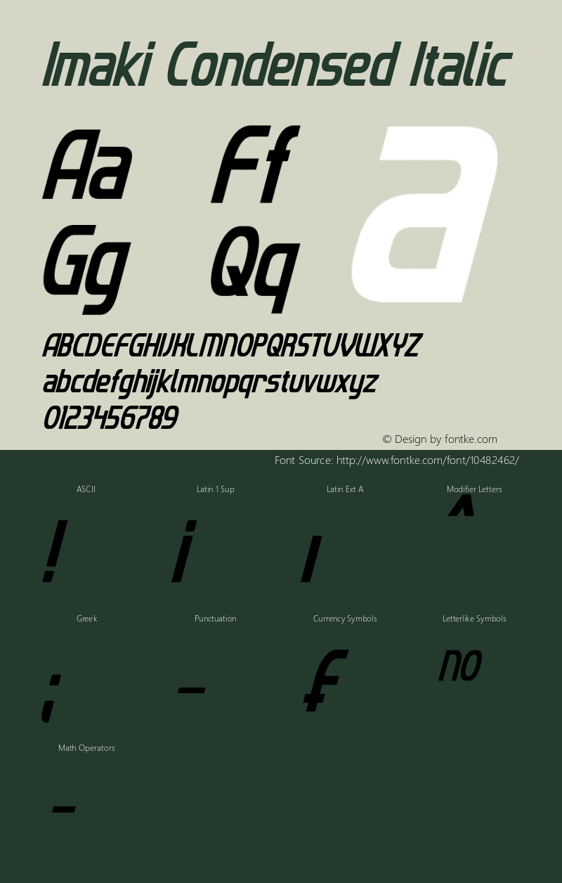 Imaki Condensed Italic Version 1.00 April 19, 2013, initial release图片样张