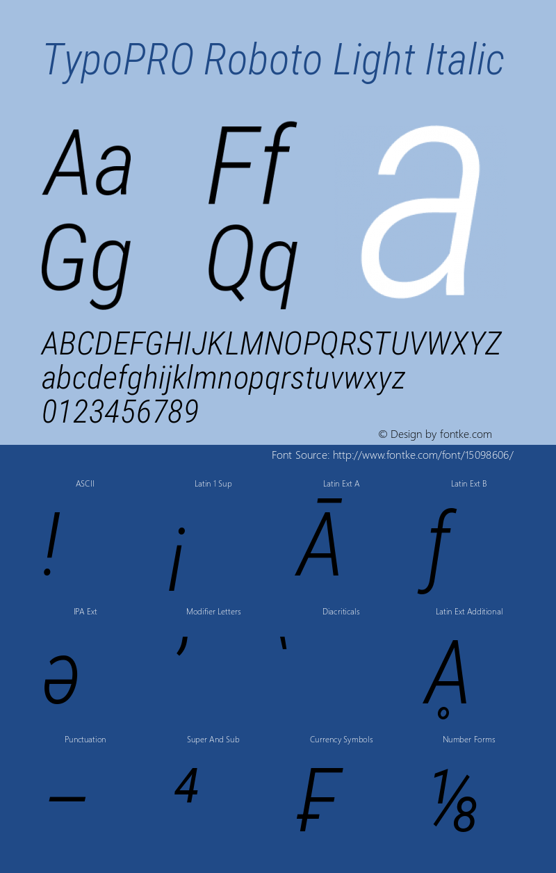 TypoPRO Roboto Light Italic Version 2.000980; 2014图片样张