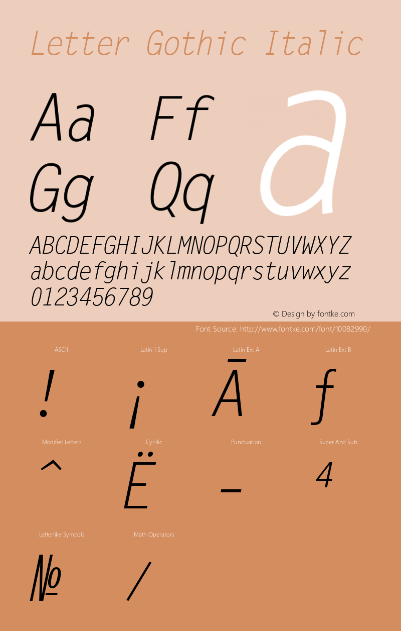 Letter Gothic Italic Version 1.3 (ElseWare)图片样张