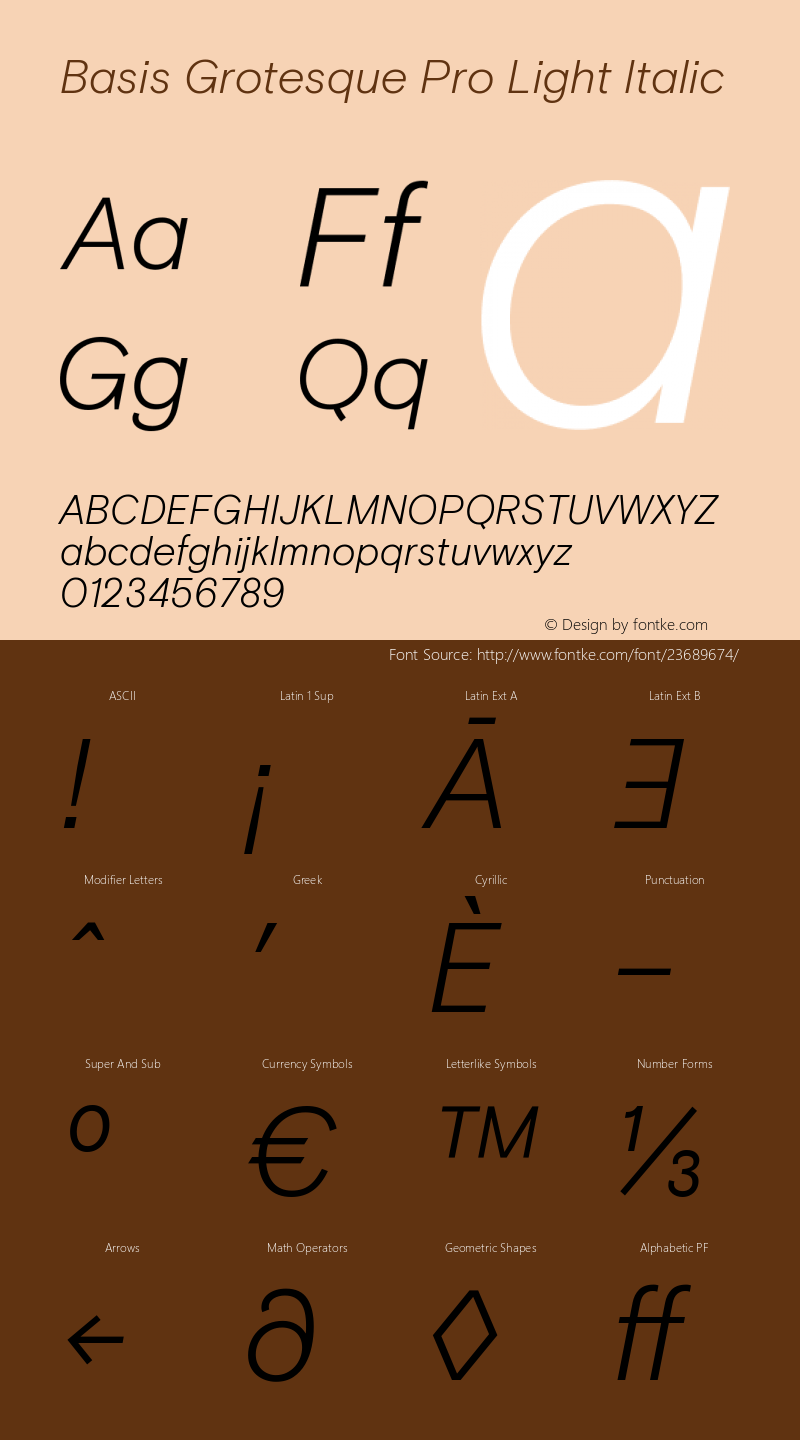 Basis Grotesque Pro Light Italic Version 1.001; ttfautohint (v1.5)图片样张