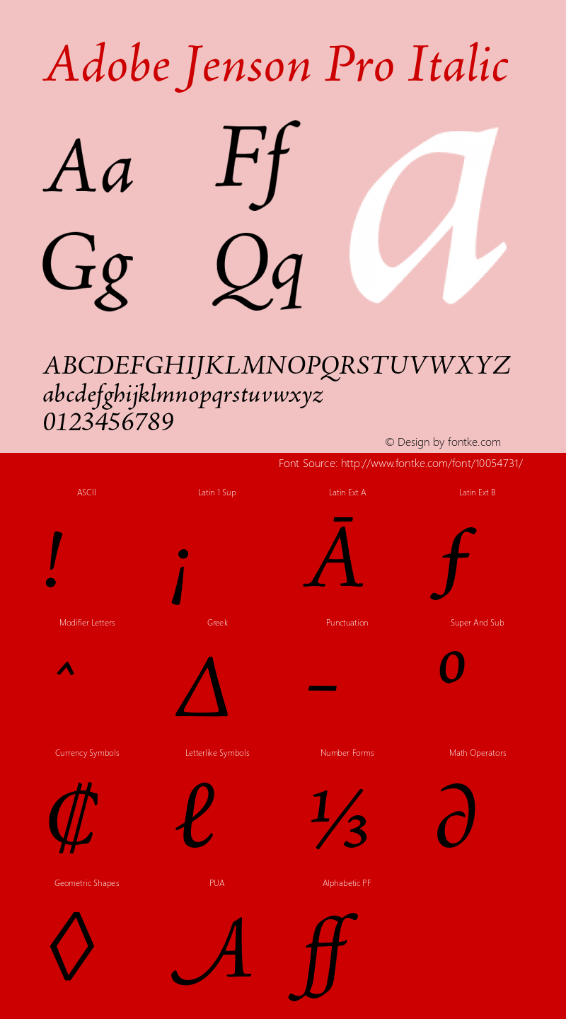 Adobe Jenson Pro Italic OTF 1.013;PS 001.000;Core 1.0.27;makeotf.lib(1.11)图片样张