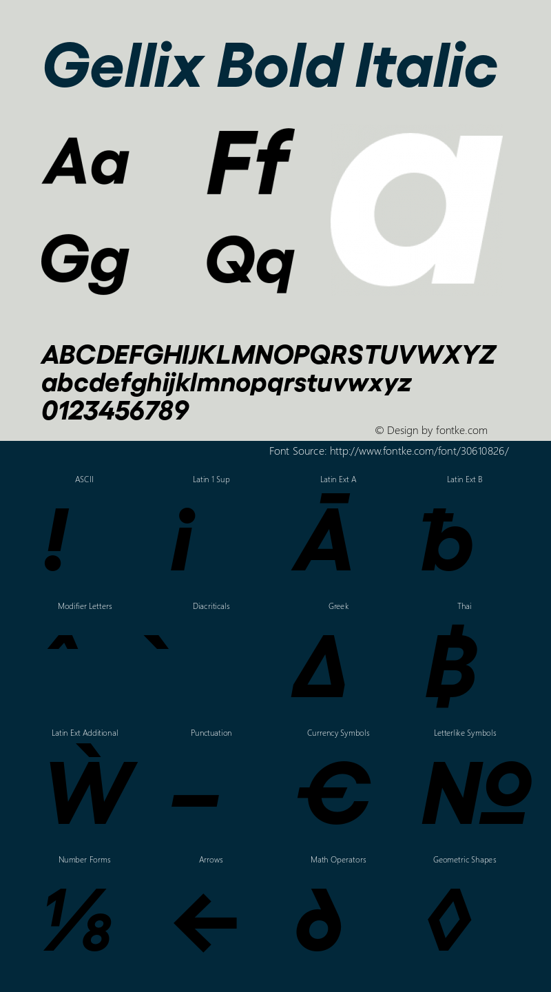 Gellix Bold Italic Version 1.006;PS 001.006;hotconv 1.0.88;makeotf.lib2.5.64775图片样张