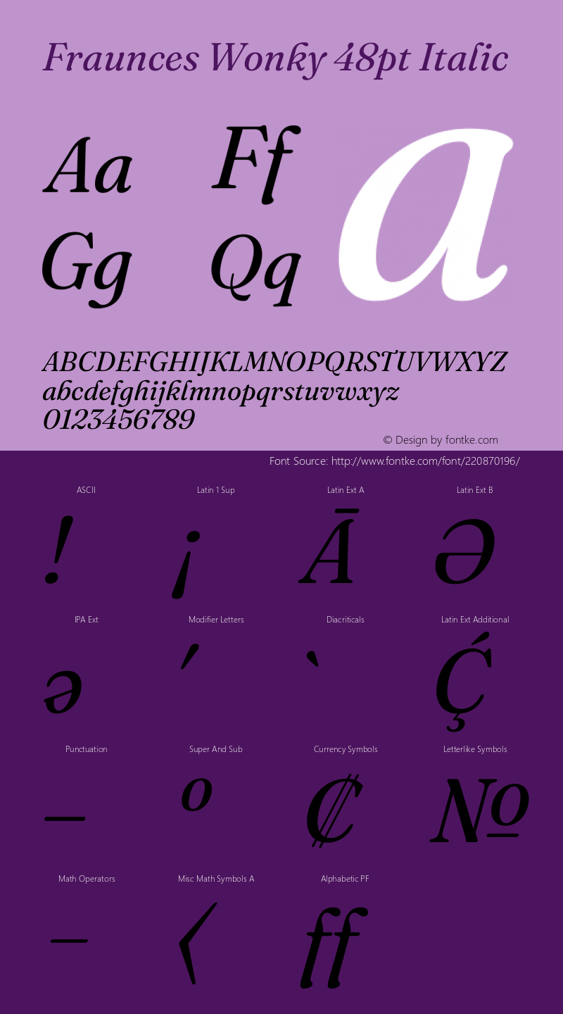 Fraunces Wonky 48pt Italic Version 1.000;[b76b70a41]图片样张