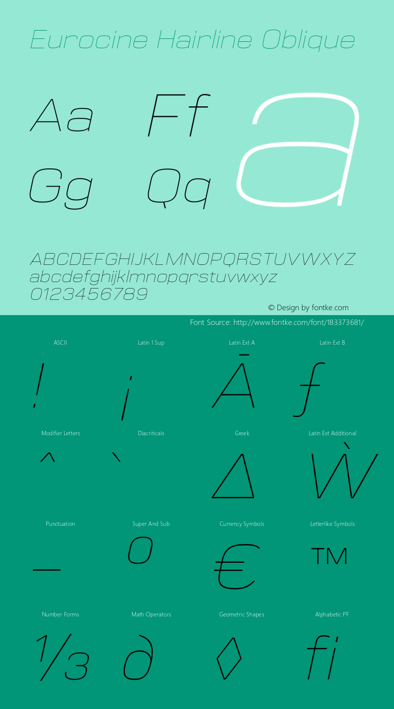 Eurocine Hairline Oblique Version 1.000;PS 001.000;hotconv 1.0.88;makeotf.lib2.5.64775图片样张