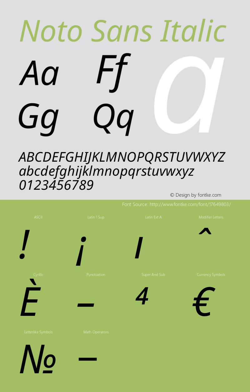 Noto Sans Italic Version 1.04图片样张