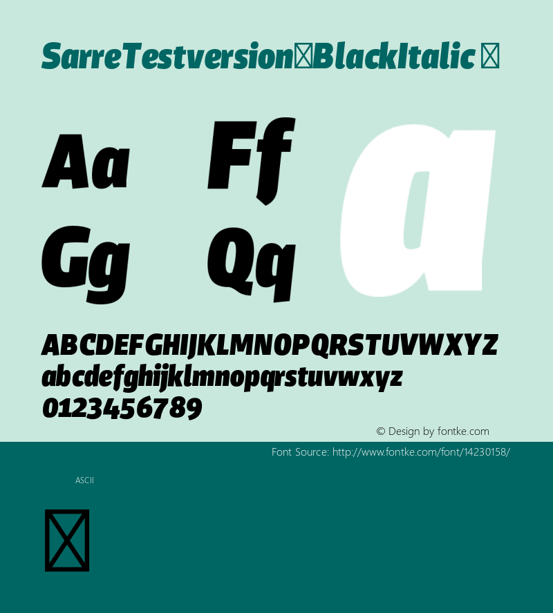 SarreTestversion-BlackItalic ? Version 1.000;PS 001.000;hotconv 1.0.70;makeotf.lib2.5.58329;com.myfonts.stereotypes.sarre.test-black-italic.wfkit2.44FH图片样张