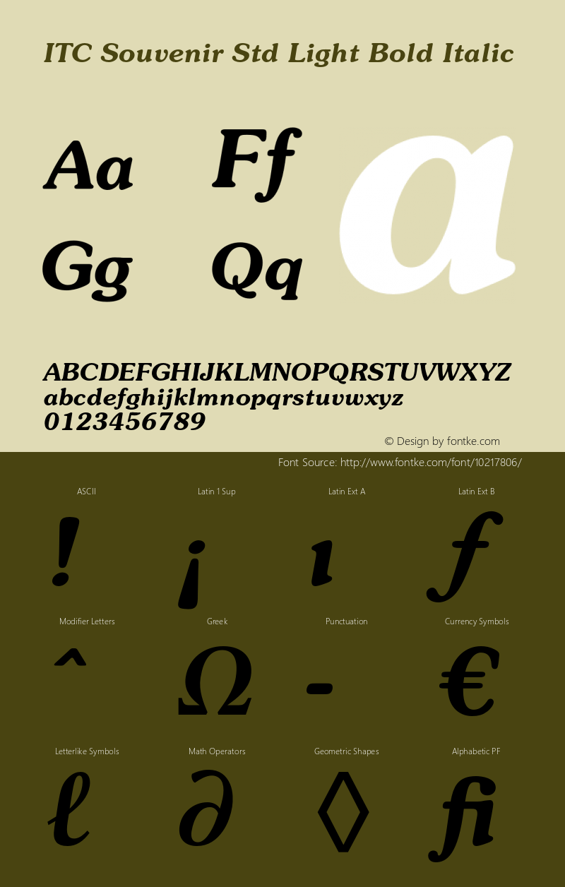 ITC Souvenir Std Light Bold Italic Version 2.031;PS 002.000;hotconv 1.0.50;makeotf.lib2.0.16970图片样张