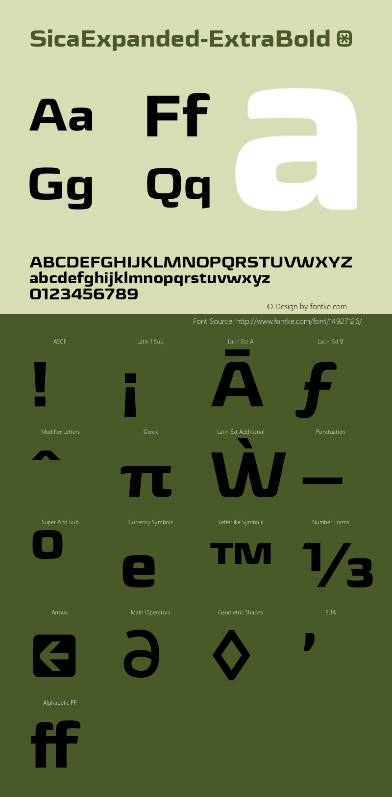 SicaExpanded-ExtraBold ☞ Version 1.000;PS 001.000;hotconv 1.0.70;makeotf.lib2.5.58329;com.myfonts.easy.dootype.sica-expanded.extra-bold.wfkit2.version.4kRv图片样张